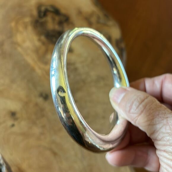 Sterling Silver Assymetrical Hollow Bangle Bracelet - Picture 6 of 7